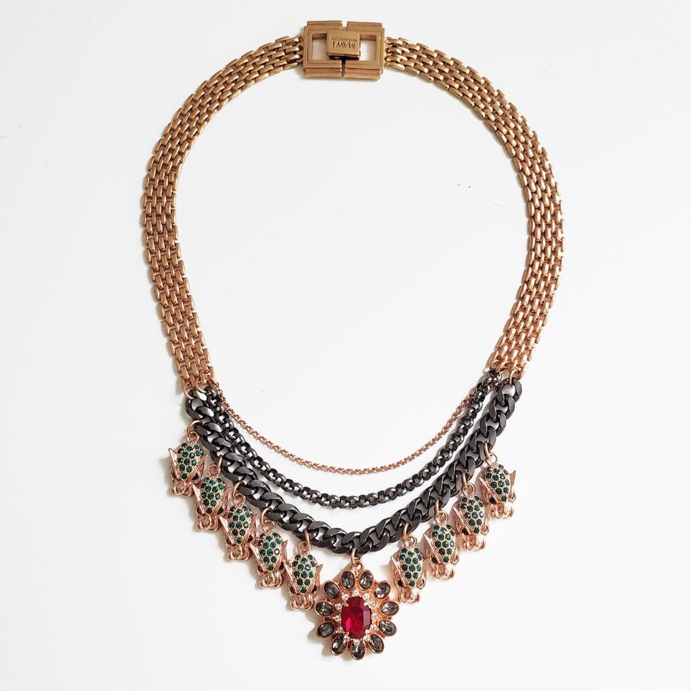 Mawi of London Panther Gold Rose Gold Emerald Ruby Panther Link Necklace NWOT